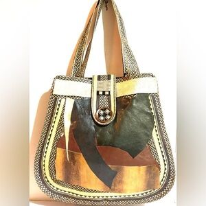 Handmade leather & strew shoulder handbag